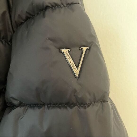 $450 Vince Camuto Onion Belted Long Puffer Coat with Hood, Black in Large, NWT - Picture 6 of 14